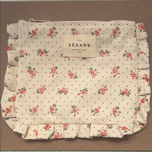 Sezane Floral Ruffle Clutch - Cream and Pink